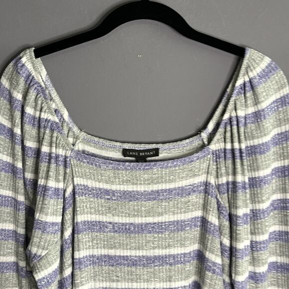 Lane Bryant Gray/Purple Striped Long Sleeve Ribbed Top Square Neck Size 14/16 - Picture 2 of 9